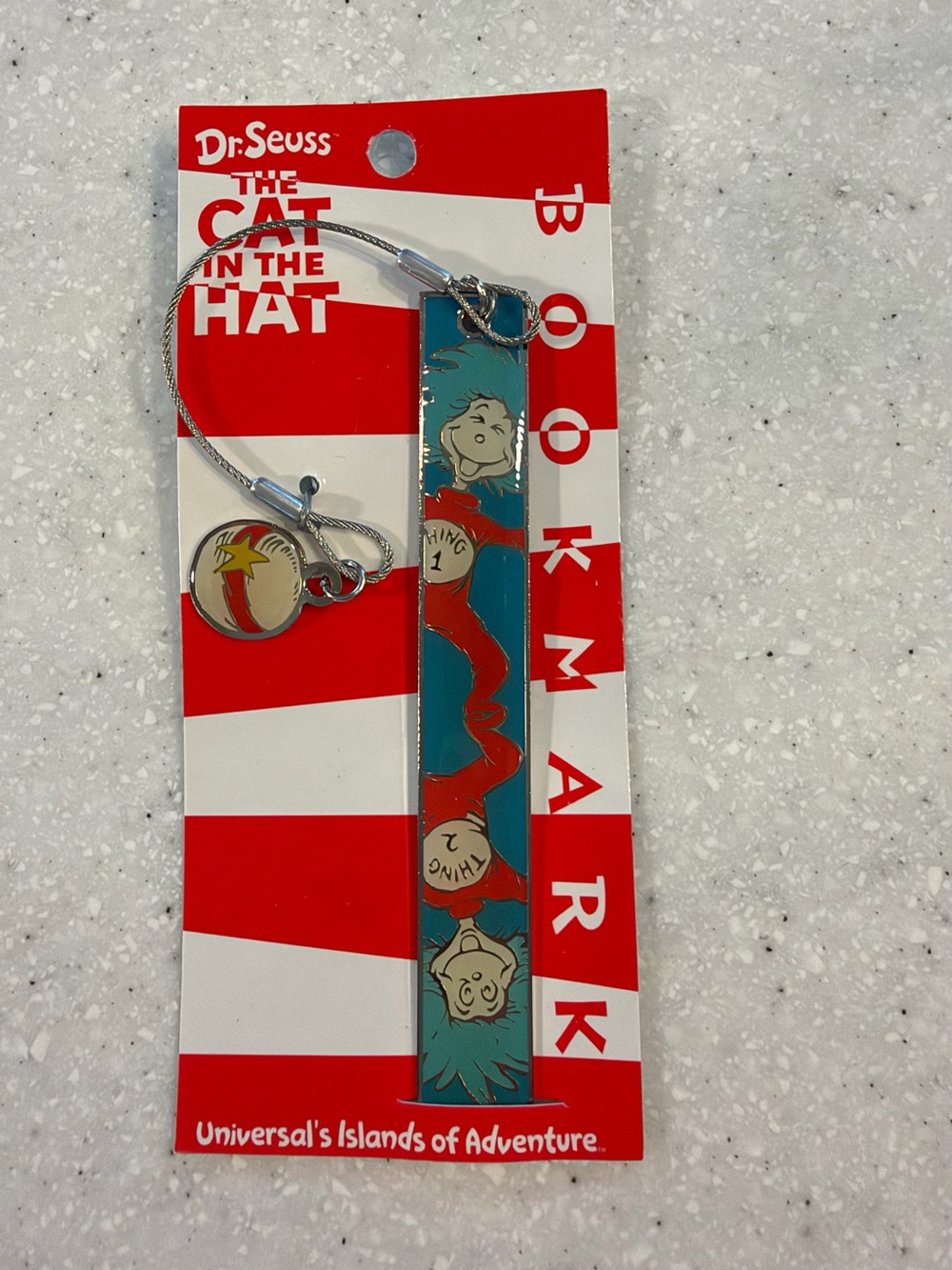 Dr. Seuss Cat in the Hat Blue Thing 1 & 2 Bookmark w. Charm. Universal’s Islands